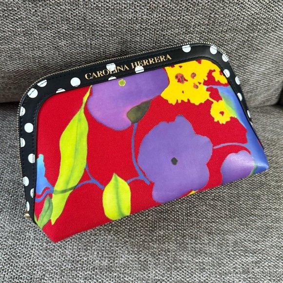 Carolina Herrera Handbags - Carolina Herrera Red Floral Women's Makeup Bag Pouch New